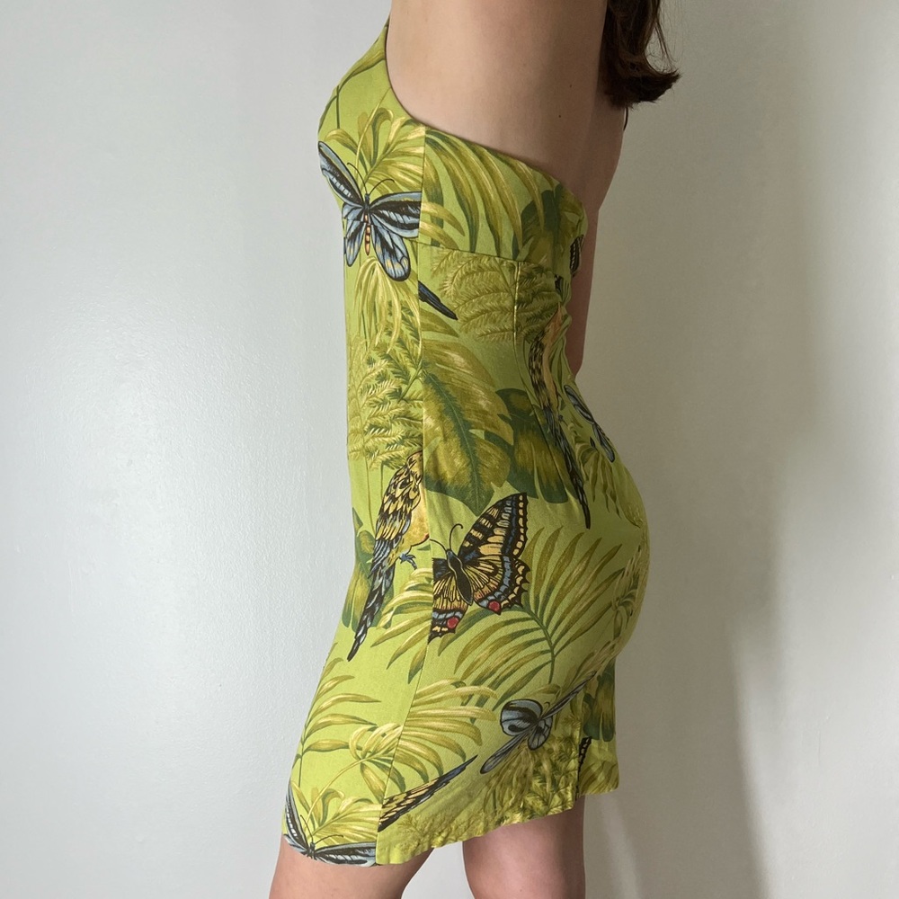🦜Green Jungle Muse Halter  Beaded Accent Mini Dress🦜 - Picture 3 of 10